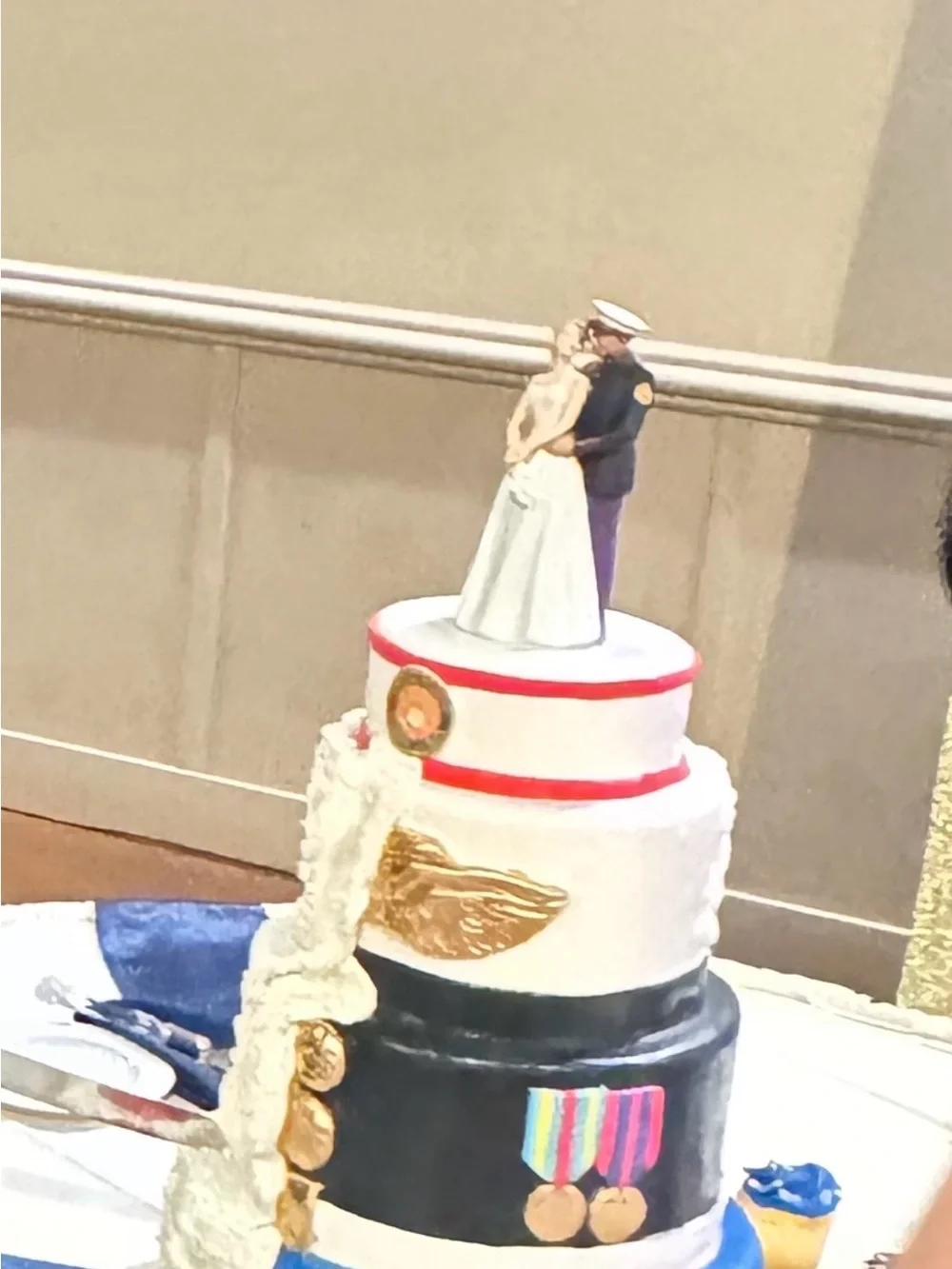 Wedding Cake Topper - Gold & White Military Couple Figurine